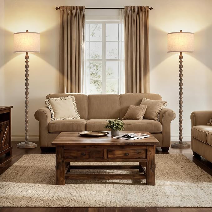 62" Floor Lamp, Adjustable Color Temperature Farmhouse Standing Lamp, Retro Rustic Tall Floor Lamps with Rotary Switch, Resin Standing Lamp for for Living Room,Bedroom,House, Office(Grayish Brown)