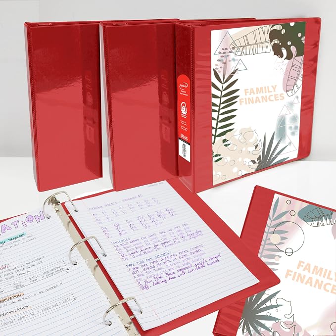 BAZIC Products 2" Red 3-Ring View Binder, Slant-D Ring, 2 Pockets, 12-Case | 2 inside pockets, 2 in Red view 3-ring binder, slant-D rings, holds up to 480 sheets, Durable poly cover