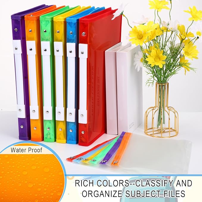 Fulmoon 6 Pack 1 Inch Zipper Binder, 3 Ring Binder with 2 Interior Pockets, Plastic Pencil Pouch, Expanding File Zippered Holds 8.5''x11'' for Projects, Assignments, Memos, School Work (Colorful)