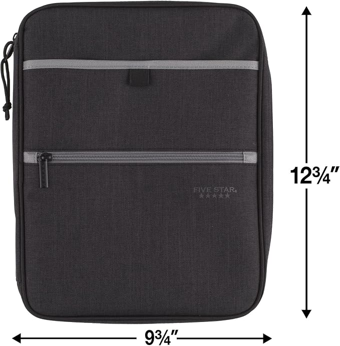Five Star Zipper Binder, 1 Inch 3-Ring Binder with Round Rings, Carry-All with Pockets and 4-Tab Dividers, 375 Sheet Capacity, Black/Gray (29092IT8) (Pack of 8)