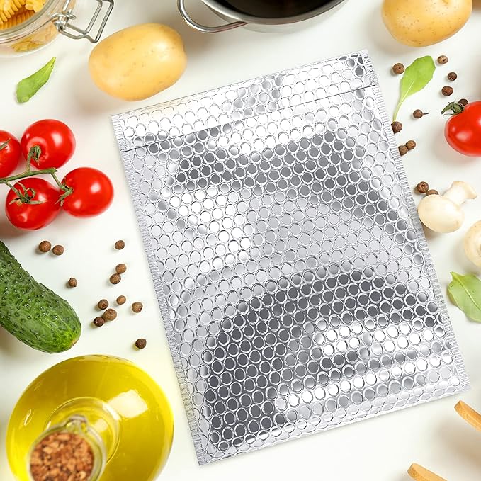 Amiff Silver Thermal Bubble Mailer, 10 x 10.5 Inches. 100 Pack Metallic Bubble Mailers. Self-Seal Insulated Mailers for Cold Shipping. Padded Envelopes Waterproof. Thermal Bag for Food, Cosmetics