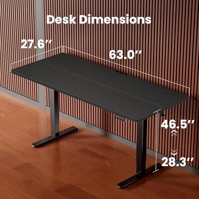 ErGear Height Adjustable Electric Standing Desk, 63 x 28 Inches Sit Stand up Desk, Memory Computer Home Office Desk, Carbon Fiber Black