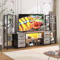 Yenlure LED TV Stand Bookshelf Combo with Charging Station for 65 60 55 Inch TV, Entertainment Center with Lights & Drawers, Industrial Media TV Console Table for Living Room Bedroom Office, Greige