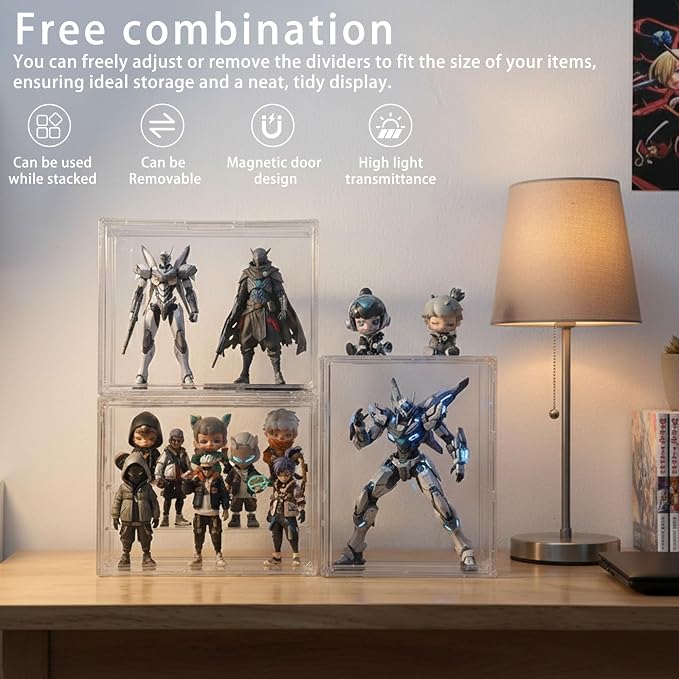 Clear Acrylic Display Case for Figures, 3 Layer Adjustable Acrylic Boxes for Display, Stackable Display Boxes for Collectibles, Action Figure Display Case for Shoe, Bread, Cosmetic, Handbag, 1 Pack