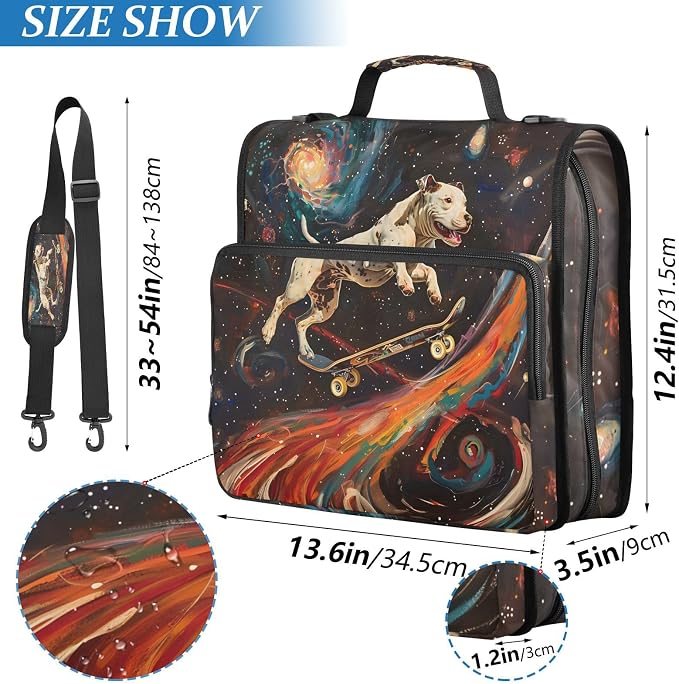 3 Ring Zipper Binder with Shoulder Strap Pit Bull Dog Stars Comets Nebula 2 Inch Zippered Binder Bag 500 Sheet Capacity Multi Pockets for School Supplies