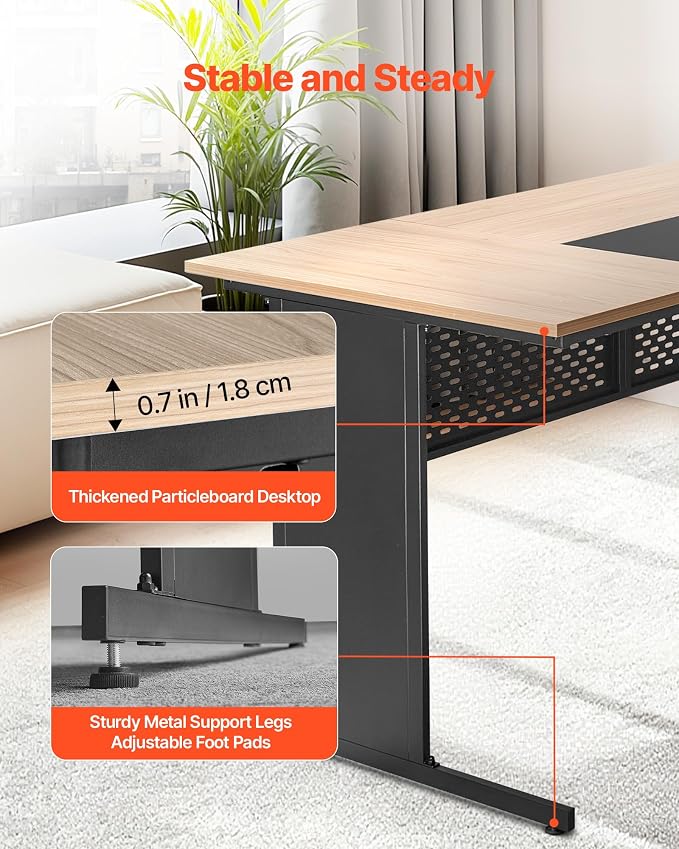 VEVOR 63" L-Shaped Executive Desk, Large Office Desk with Drawers, File Storage Cabinet, Detachable 350 LBS Load Capacity Corner Table, Easy Assembly, Business Furniture Workstation for Home Office