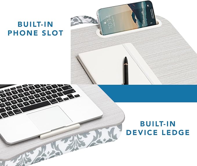 LAPGEAR Designer Lap Desk – Gray Damask, 2-Pack with Storage Basket