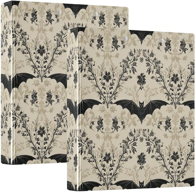 Gothic Bat Round Ring Binders Floral (5) 1.5 Inch 3 Ring Binder with Clipboard Holds 200 Sheets Office Home School