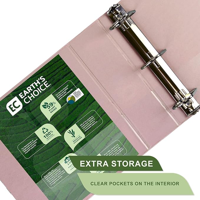 Samsill Plant-Based 3 Inch Durable D-Ring, View Binder, Eco-Friendly, USDA Certified Biobased, Rose, 2 Count (Pack of 6)