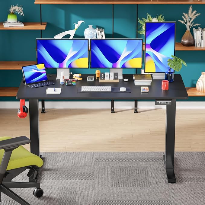 PayLessHere 55 Inch Electric Standing Desk Computer Desk with Large Space and Headphone Holder Office Desk with Electric Lifting and 2 Memory Function for Office Meeting Room,Black