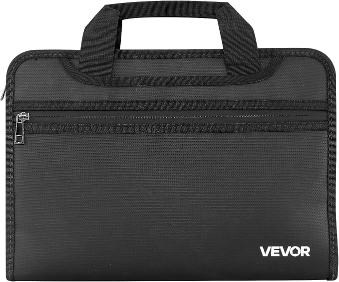 VEVOR Fireproof Document Bag, 1832 ℉ Heat Insulated Fireproof & Waterproof Bag, Portable Multi-Layer File Storage Security Organizer Home Office Travel Use, for Passports, Important Documents, Files