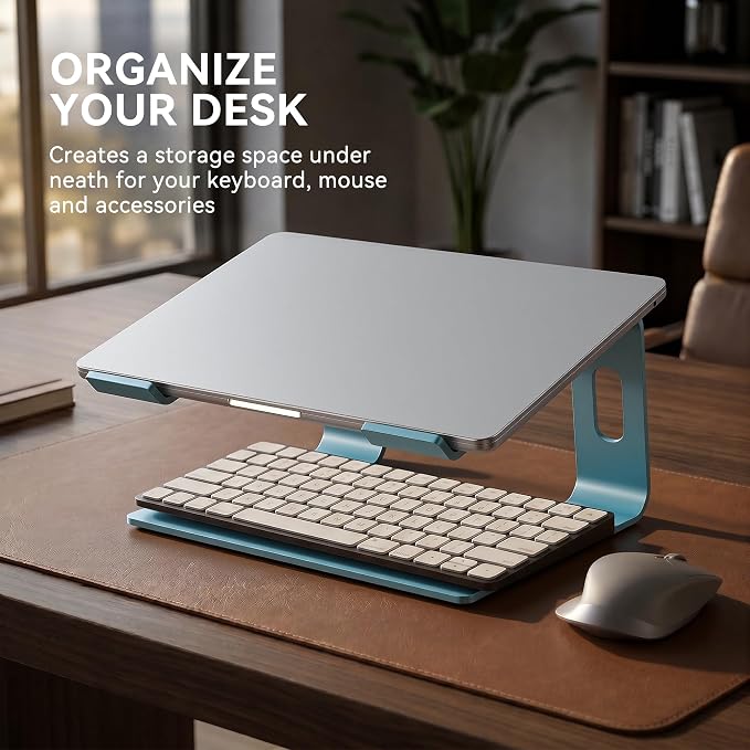SOUNDANCE Laptop Stand, Aluminum Computer Riser, Ergonomic Laptops Elevator for Desk, Metal Holder Compatible with 10 to 15.6 Inches Notebook Computer, Navy Blue