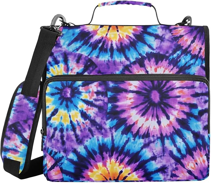 Tie Dye Blue Purple 3 Ring Binder Bag 1.5 inch Binder Organizer with Zipper Shoulder Strap 500 Sheet Documents Storage for School Office