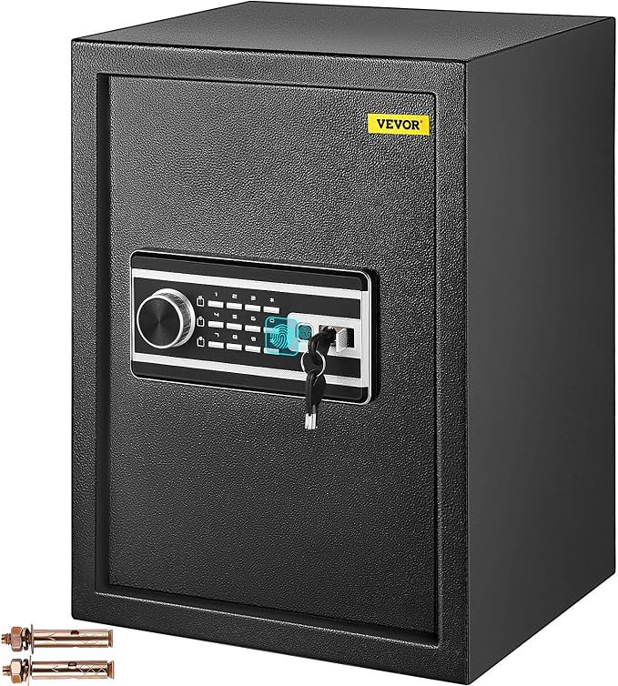 VEVOR Safe Box, 2.1 CU.FT Fingerprint Safe Box for Money w/ 2 Keys & Digital Keypad, Q235 Steel Fireproof Safe Box for Storing Cash, Jewelry, Pistols, Documents, Watches in Home & Office & Hotel