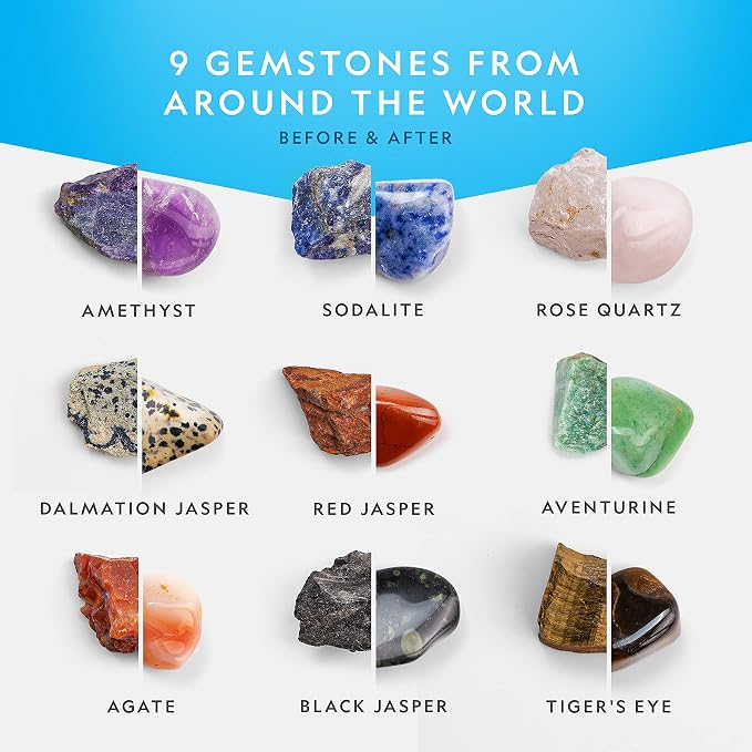 National Geographic Rock Tumbler Refill Kit with 3 Lbs. Rough Gems | 3 Lbs. Rough Gemstones, Amethyst and Quartz, 4-Stage Grit, Jewelry Accessories, Rock Polishing Supplies
