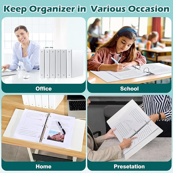 Heture 3 Ring Binder 1.5 Inch 6 Pack, 1-1/2" Clear View with Round Rings, PVC-Free,Holds for 325 Sheets 8.5X 11 US Letter Size Paper, Durable White Binders Perfect for Office,School and Home