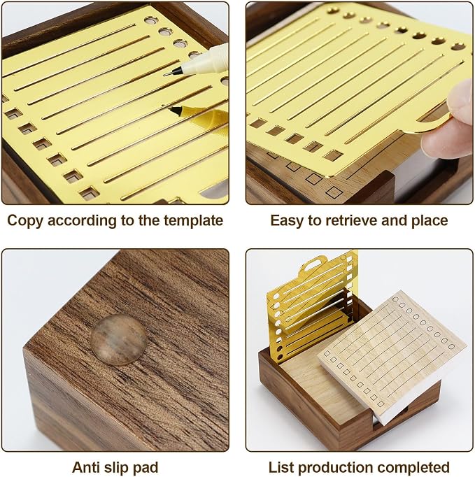 Buqoo Sticky Note Holder, Walnut Wood Post It Note Dispenser for Office Desk Supplies Organizer Accessories for Office Home Schools | Metal Stencil, 2* Sticky Notes 3"x3", Post It Note Dispenser Sticky Note Pad Holder Organizer for to Do Lists, Grocery...