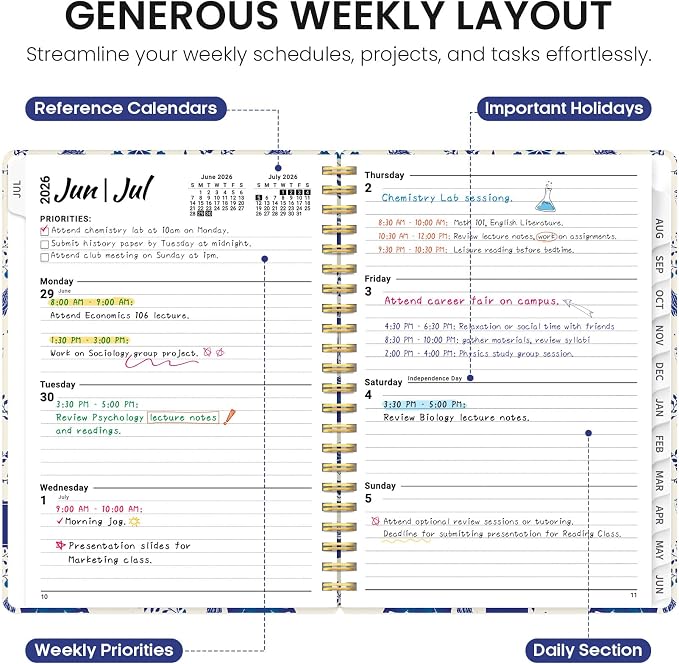 Academic Planner 2026-2027, Jul 2026-Jun 2027 Monthly & Weekly Planner