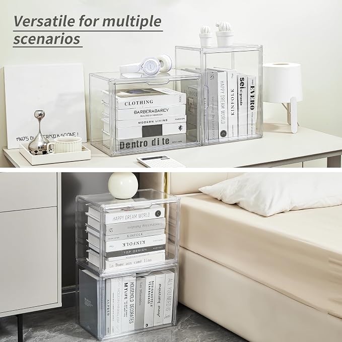Stackable Acrylic Storage Cubes Book Case Display Case Box Book Containers | Interlocking Stable Structure & Magnetic Dustproof Door, Freely Arranged,Organizer for Books & Collectibles