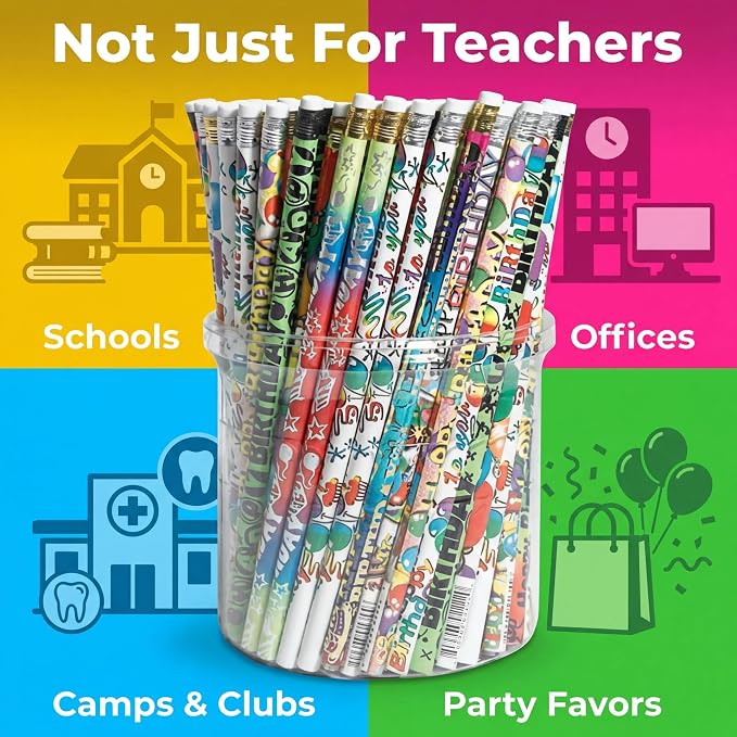 Anderson's Birthday Pencil Tub, Set of 144, School Supplies, Classroom Supplies, Writing