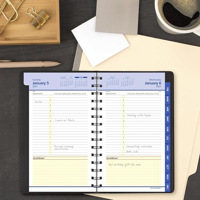 AT-A-GLANCE 2027 Appointment Book Planner, Daily & Monthly, 5" x 8", QuickNotes, Black (76040527)