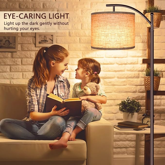 Floor Lamp for Living Room, LED Standing Lamp Tall Industrial Floor Lamp Reading for Bedroom, Office (9W LED Bulb, Beige Lampshade Included) -Oil-Rubbed Bronze