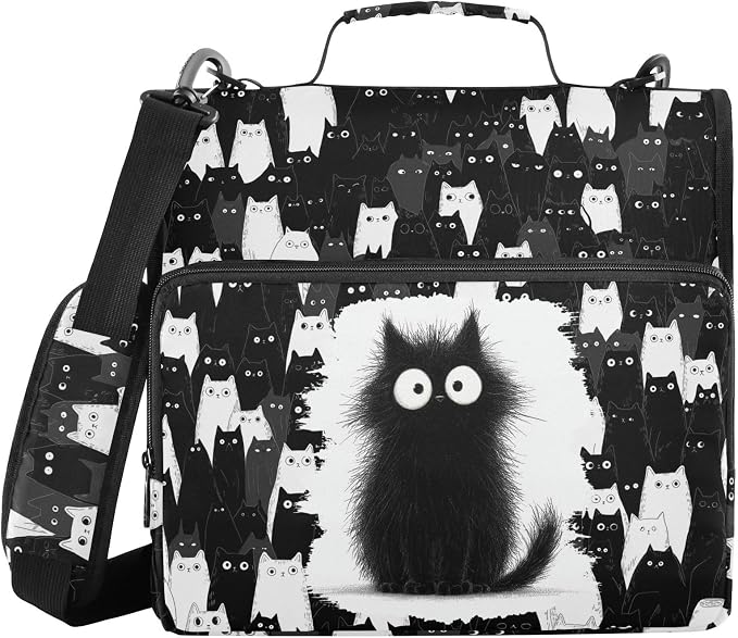 Cat Binder Bag 3 Ring Zipper with Handle Shoulder Strap | for School Work Office Organizer Storage Case
