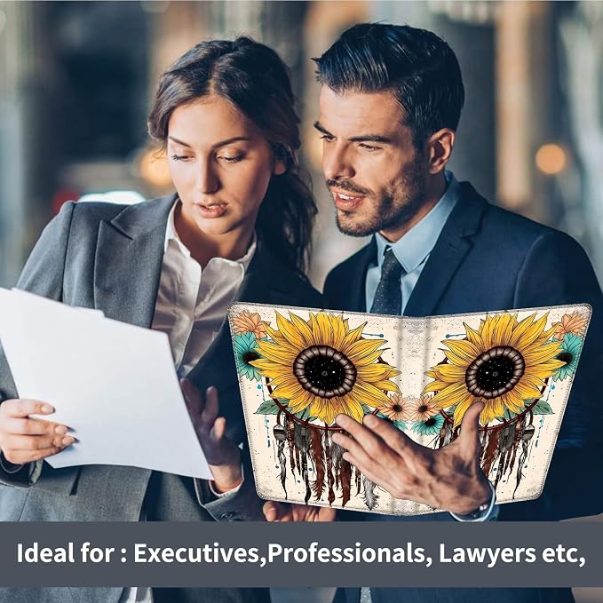 Padfolio/Portfolio Folder Clipboard,Padfolio Clipboard,Writing Portfolio Leather with Cover for Card Holder Slot Letter Size A4 for Office Conference Notepad Clip Boards,Sunflower Dream Catcher
