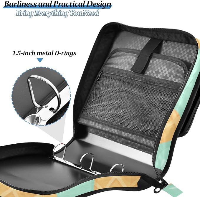 ALAZA Zipper Binder 3 Ring Green Ice Cream of Waffles Binder Organizer with Zipper and Shoulder Strap Large Capacity Multi-Pocket Trapper Keeper File Folder for Office Supplies