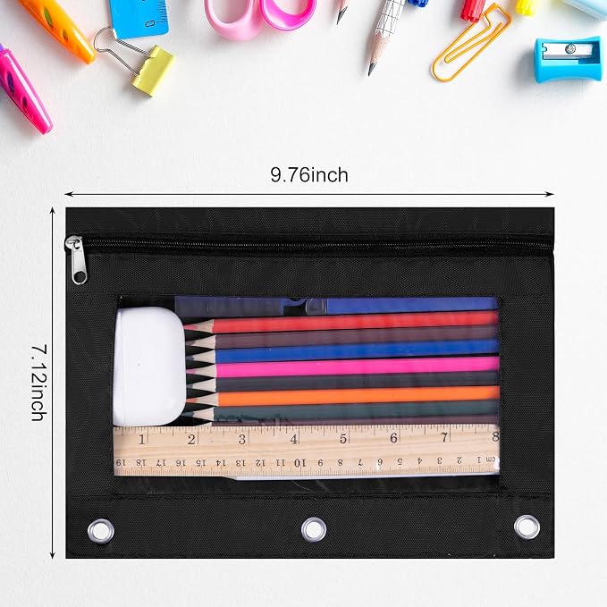 YoeeJob 36 Pack Zipper Pencil Pouch for 3 Ring Binder with Clear Window for School and Office Supplies (Black)