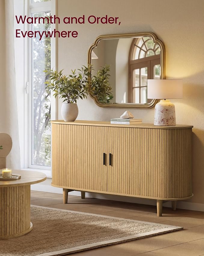 VASAGLE Storage Cabinet, Sideboard with Adjustable Shelves | Mid-Century Modern Buffet Cabinet, 55.1 x 15.7 x 29.5 Inch, for Living Room, Walnut, MIRIANA Collection ULSC631KX01