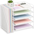 Desk Organizer, 5-Tier Paper Organizer Letter Tray, White | Desk Organizers and Accessories, Office Desk Accessories & Workspace Organizers, Desktop File Organizer for Office Supplies