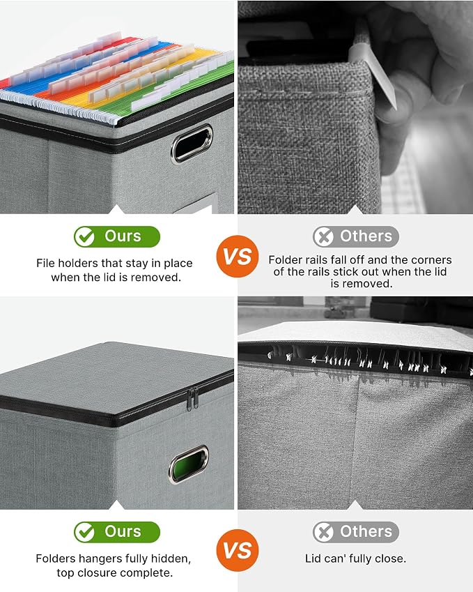 Oterri File Box Small 1-Pack Mesh Pockets Hanging Organizer for Letter-Size | Dustproof Lid. 3 Mesh Pockets. Collapsible Scratch-Resistant GRS Linen. Slide Rails. Office, Home, Dorm