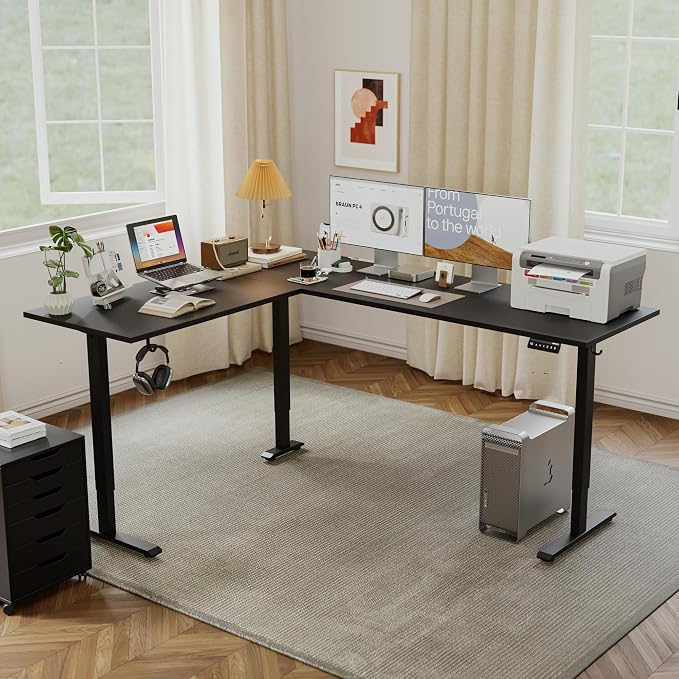 Agilestic 75 x 61 Inch L Shaped Electric Standing Desk, Black | Corner Desk, Ample Workspace, Memory Presets, Hooks, Stable Steel Frame,176 lbs Capacity, Easy Assembly, Splice Board