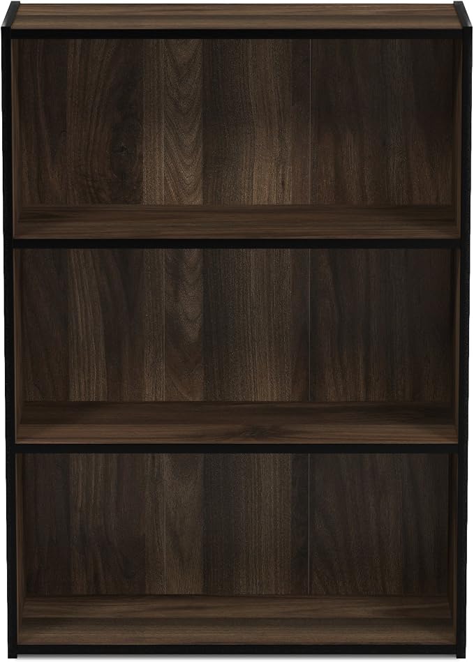 Furinno PASIR Book Shelf, 3-Tier Bookshelf, Storage Shelves Bookcase, 9.7 x 23.7 x 31.5, for Living Room, Bedroom, Home Office, Columbia Walnut