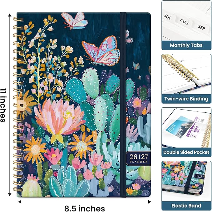 Taja Planner 2026-2027, Jul 2026-Jun 2027 Monthly & Weekly Calendar Planner | 8.5" x 11", Hardcover Academic Calendar, Teacher Student Agenda Book with Tabs, School Office Supplies, Desert Whimsy