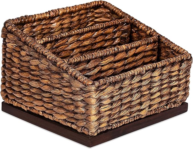 BIRDROCK HOME Seagrass Desk Organizer - Brown Wash - Hand Woven - Natural - Stylish Decorative Design - Mail Filer