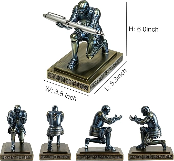Soldier Executive Knight Pen Holder Personalized Desk Organizers Blue | Desk Accessory Pen Stand for A Gift - Decorative Resin Pencil Holders Desk Organizer For Men