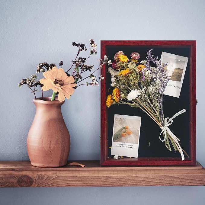 Shadow Box Frame with Removable Shelves, Red 12x16 Deep Memory Box Display Case for Keepsake Collectibles, Coins Military Medals Pins Wedding Flowers