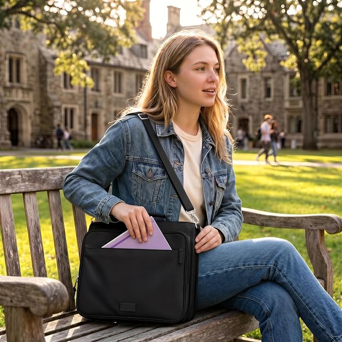 SUNEE Zipper Binder with 2-Inch O-Rings, 13-Inch Laptop/Tablet Sleeve, 450 Sheet Capacity, Sturdy Carry Handle & Adjustable Shoulder Strap, Schoo & Office Organizer, Black