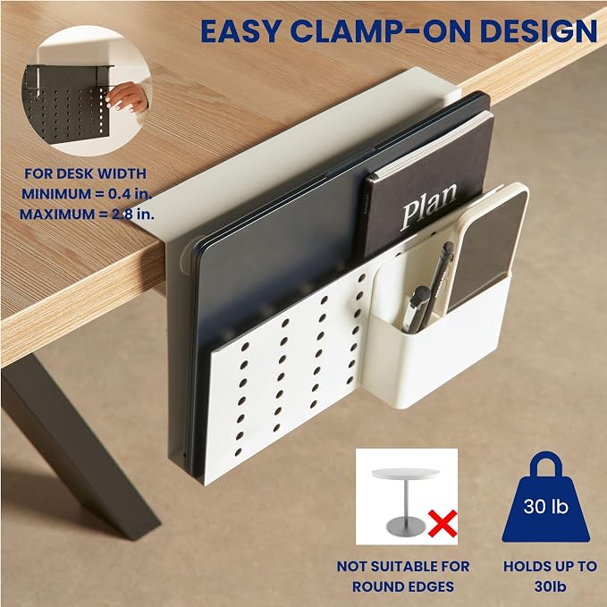 GAROOD Laptop Side Storage Vertical Stand Under Desk top Storage Clamp On Desktop Shelf Hanging Desk Organizer Computer Mount Side Table Organizer Caddy Book Caddy - One Tier White