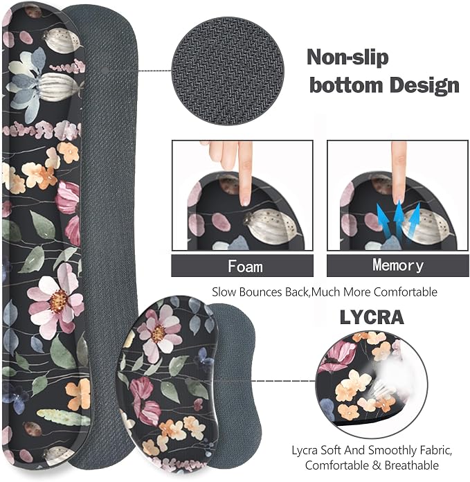 Gaming Mouse Pad Wrist Support Set, XXL Large Desk Mat Mousepad + Keyboard Wrist Support+ Mouse Wrist Rest+Coaster 4in1 Ergonomic, Memory Foam, Stitched Edge for Home Office -Flowers Plants