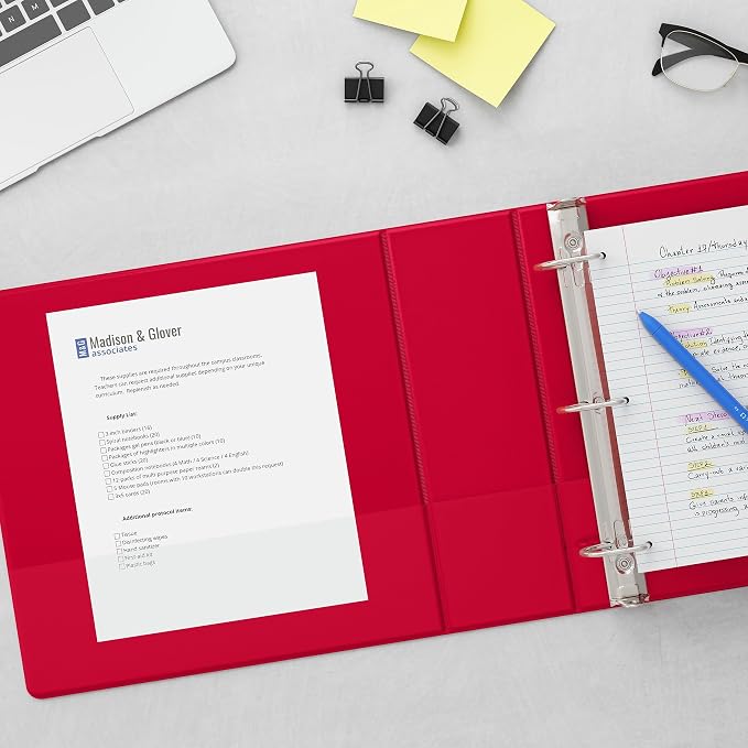 Staples 1 1/2" 3-Ring View Binders, D-Ring, Red, 4/Pack