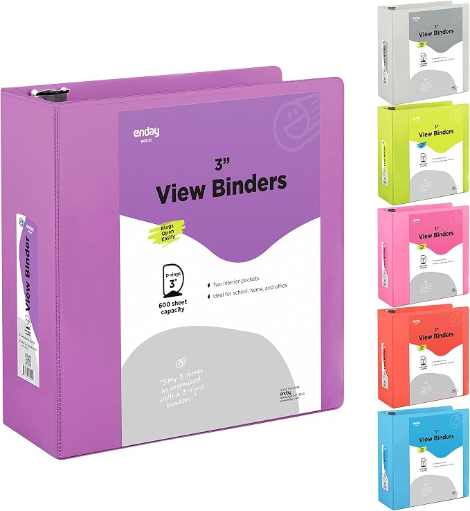 Enday 3 inch Binder (24 Pack - Purple) 3 Ring Binder 3 inch with Clear View Cover and 2 Inside Pocket - for Letter Size 8.5 x 11'' Paper, Ideal for School Supplies, Office, and Home