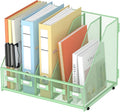 Desk Organizers Metal Desk Magazine File Holder with 5 Vertical Compartments Rack File Organizer for Office Desktop, Classroom, Home Workspace, Green, Plus