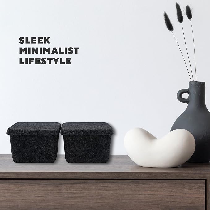 2pc Cube Lidded Felt Desktop Stackable Storage Bin with Lid Charcoal