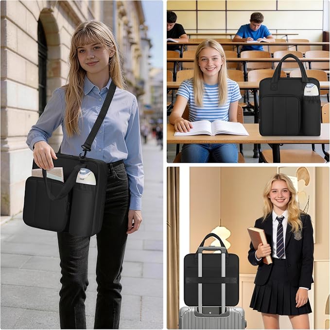 Upgraded Zipper Binder | 3-Inch & 2-Inch O-Rings, 600 Sheet Capacity Trapper Keeper with 13 Inch Laptop Sleeve & Water Bottle Holder, Binder Bag with Multi-Pockets & Shoulder Strap (Black)