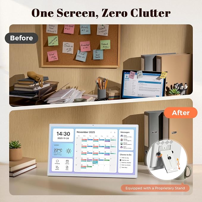 24 Inch Touchscreen Digital Calendar, Wall Planner, Desktop Smart Electronic Calendar, 8GB+128GB Android OS, Supports Google Play Apps, Office Desk Assistant & Family Schedules, Wall/Desk Stand