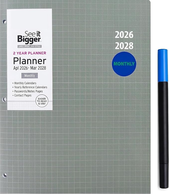 SEE IT BIGGER Home/Office 2-Year Medium Monthly Planner, April 2026 – March 2028, 11.5 x 8 Inches and SUHEYLA Twin Pen (Multi Color)
