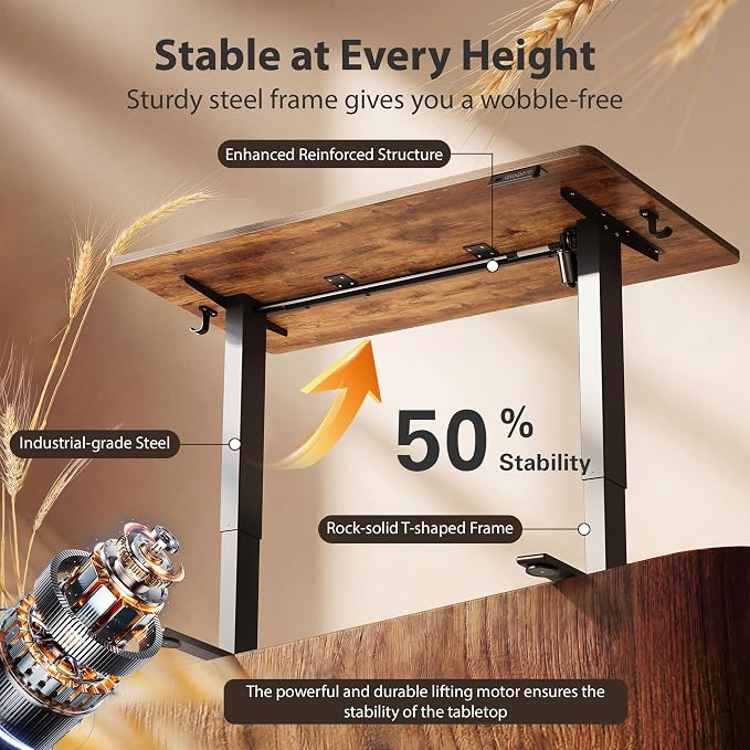 Cubiker Standing Desk, 55x24 Inches Sit Stand Home Office Desk, Electric Stand up Desk, Adjustable Desk with Splice Board, Black Frame/Rustic Brown Top